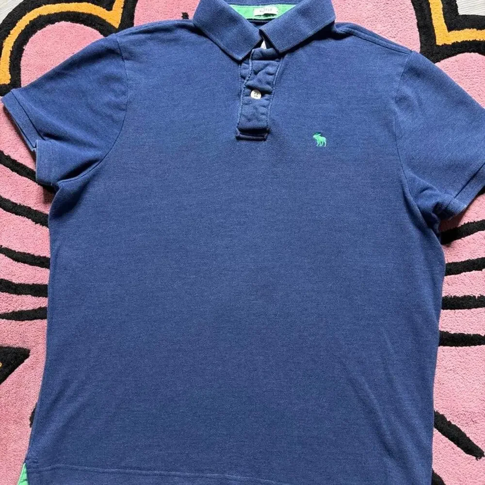 Abercrombie & Fitch Embroidered Logo Muscle Polo Shirt Size 2XL Blue